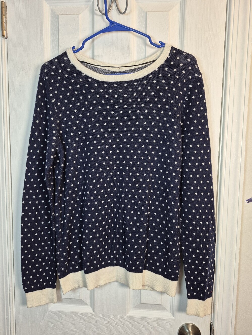 Tommy Hilfiger Pima Cotton Polka Dot Button Back Knit Sweater XL Navy Blue